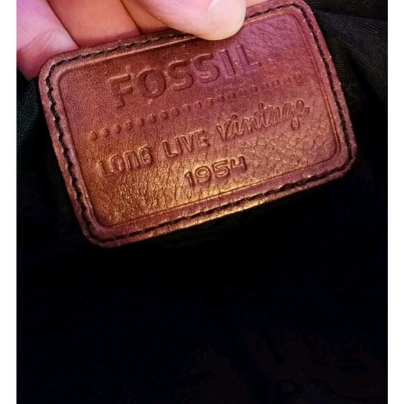 Vintage Fossil Reissue Large Satchel Handbag Camel Brown Leather With Key Charms - Picture 6 of 16